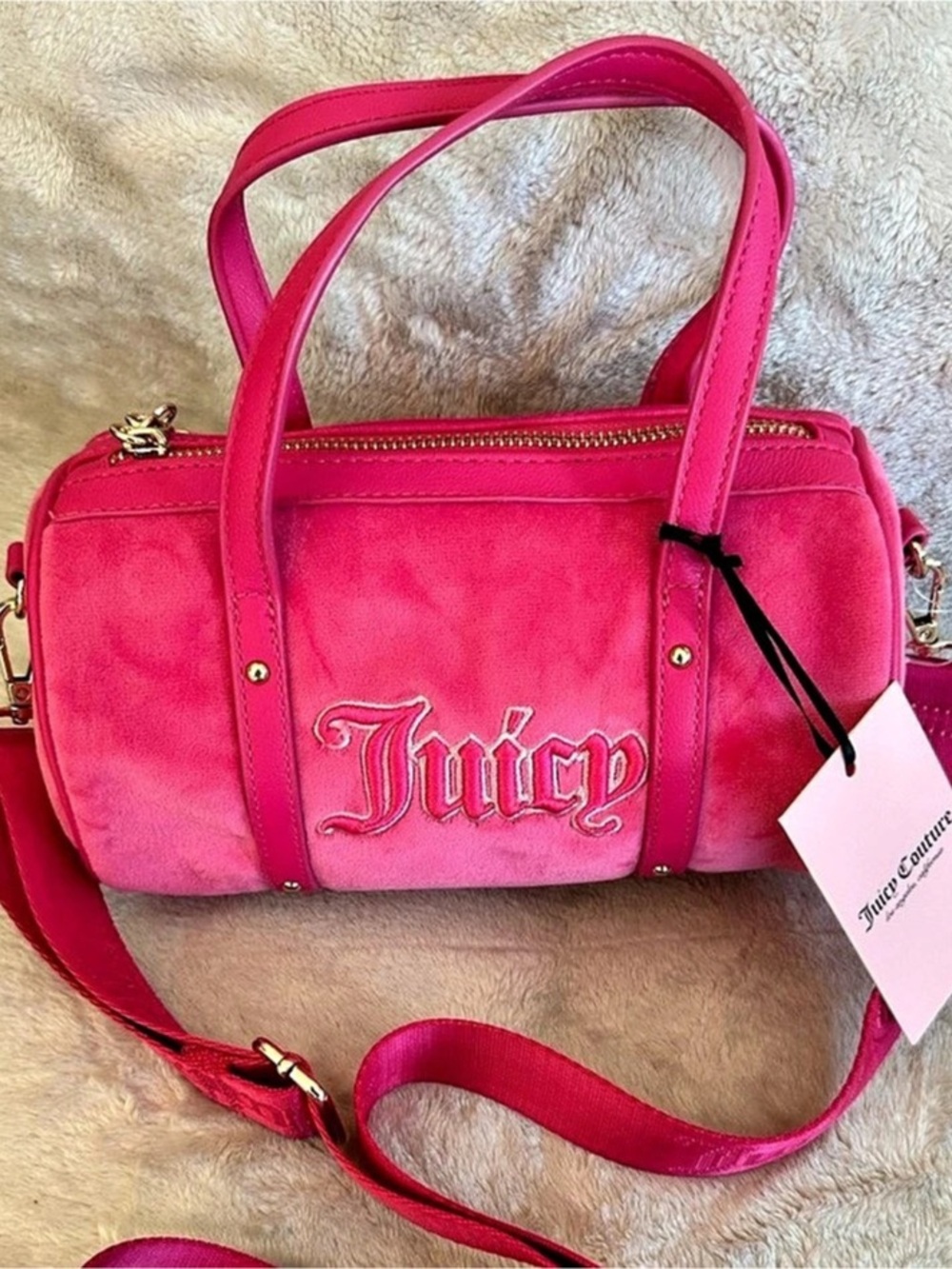 Juicy Couture Velour Barrel Crossbody Bag Pink